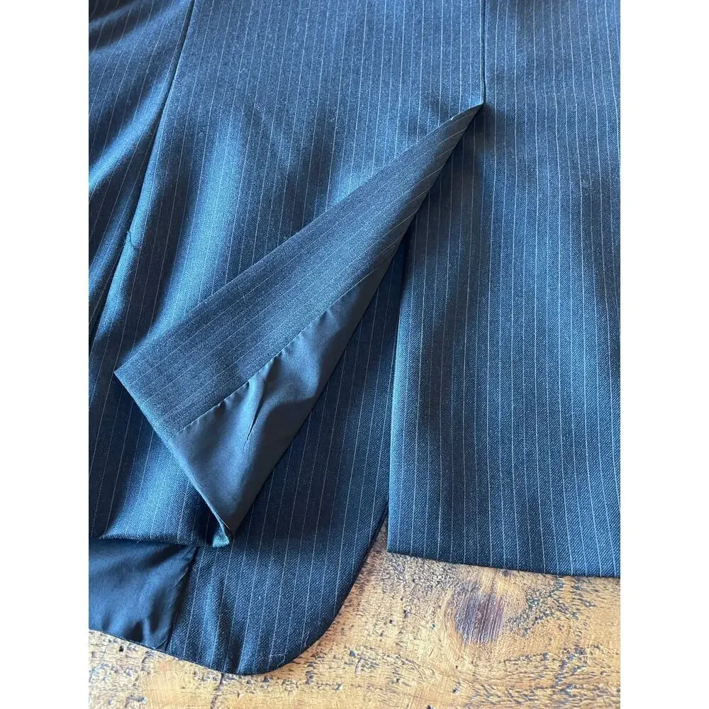Mens Lauren Ralph Lauren 100% Wool‎ Gray Pinstripe Blazer Sport Jacket Size 46L